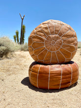 Round Moroccan Leather Pouf in "Tan"