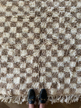 Beige and Ivory Moroccan Checkered Rug
