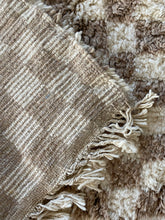 Beige and Ivory Moroccan Checkered Rug