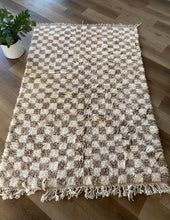 Beige and Ivory Moroccan Checkered Rug