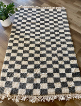 Grey and Ivory Moroccan Checkered Rug