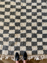 Grey and Ivory Moroccan Checkered Rug