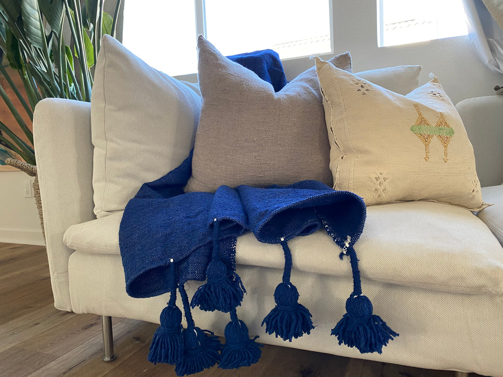 Blue Pom Pom Blanket