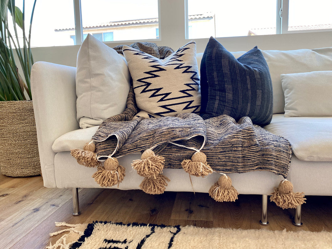 Tan/Black Pom-Pom Blanket