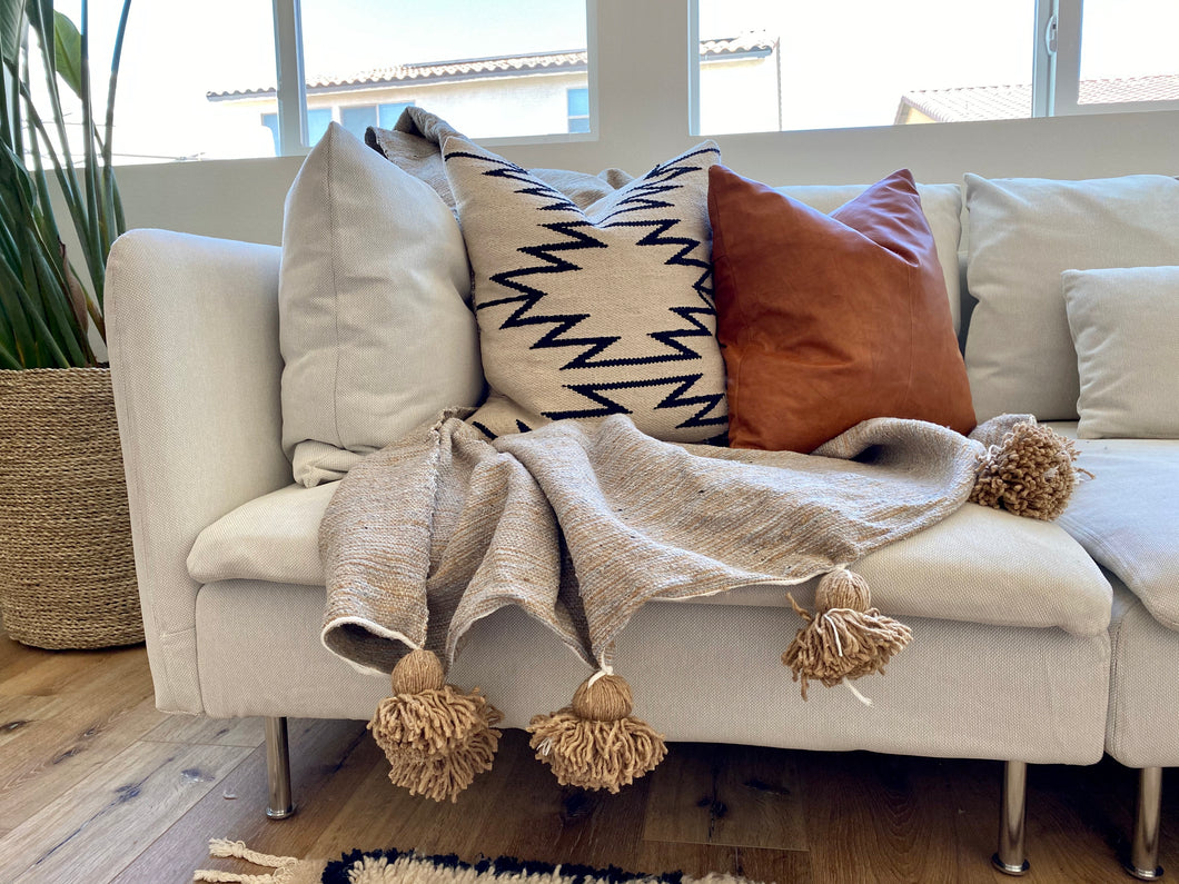 Tan/Grey Pom-Pom Blanket