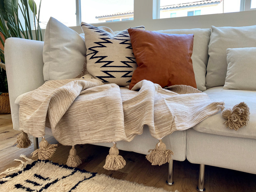 Tan/Cream Pom-Pom Blanket