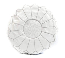 Round Moroccan Leather Pouf in "White"