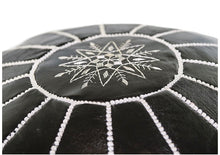Round Moroccan Leather Pouf in "Black"