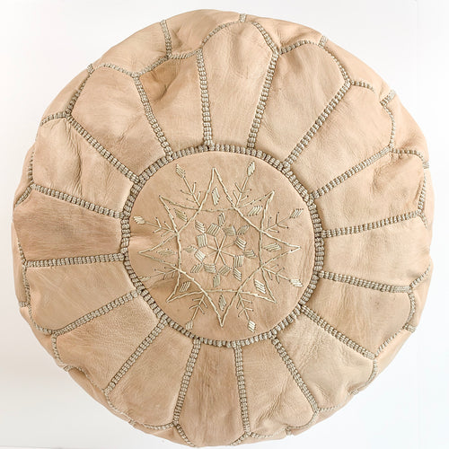 Round Moroccan Leather Pouf in 
