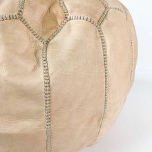 Round Moroccan Leather Pouf in "Natural"