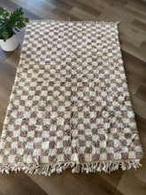 Beige and Ivory Moroccan Checkered Rug
